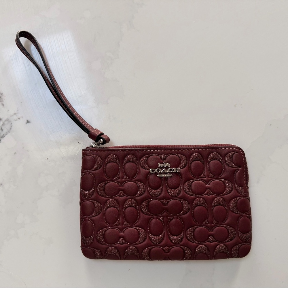 Coach Quilted Wristlet Wallet Pouch in Burgundy